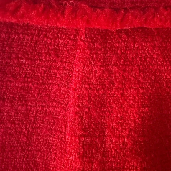 J.Crew Red Tweed Mini Skirt Gold Button Pockets Fringe Trim Classic Parisian - Picture 10 of 15